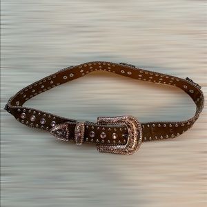 Girls Western Brown Leather Belt w/Bling
